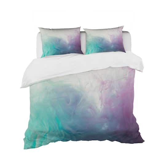 Designart 'Cyan, Blue and Pink water in Ink Composition' Mid-Century Modern Bedding Set